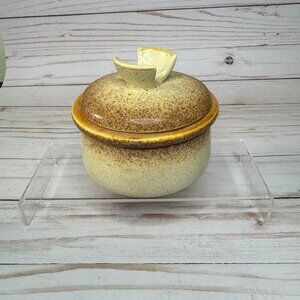 Vtg Mikasa Stylekraft C0900 Brown Cream Speckled Sugar Bowl w/ Lid MCM Stoneware